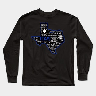 Frisco Texas cute map Houston San Antonio Dallas Austin Fort Worth El Paso Long Sleeve T-Shirt